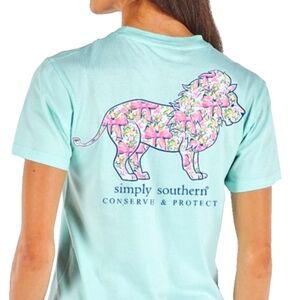 NWT Simply Southern Floral Bow Lion Tshirt Mint Green